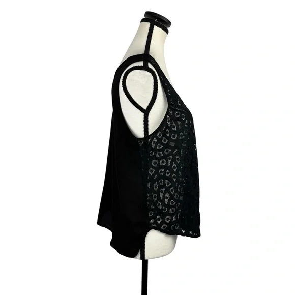 Black Lace Sleeveless Blouse Sheer Crochet Cutout Boho Goth Festival Clubwear M - Picture 3 of 11